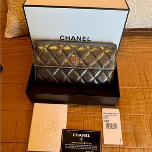 Chanel Metallic Silver Quilted Wallet